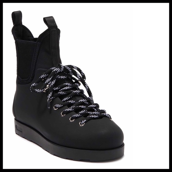 JEFFREY CAMPBELL ANKLE BOOTS LACE UP WATERPROOF BLACK BOOTIES A2C - Picture 6 of 12